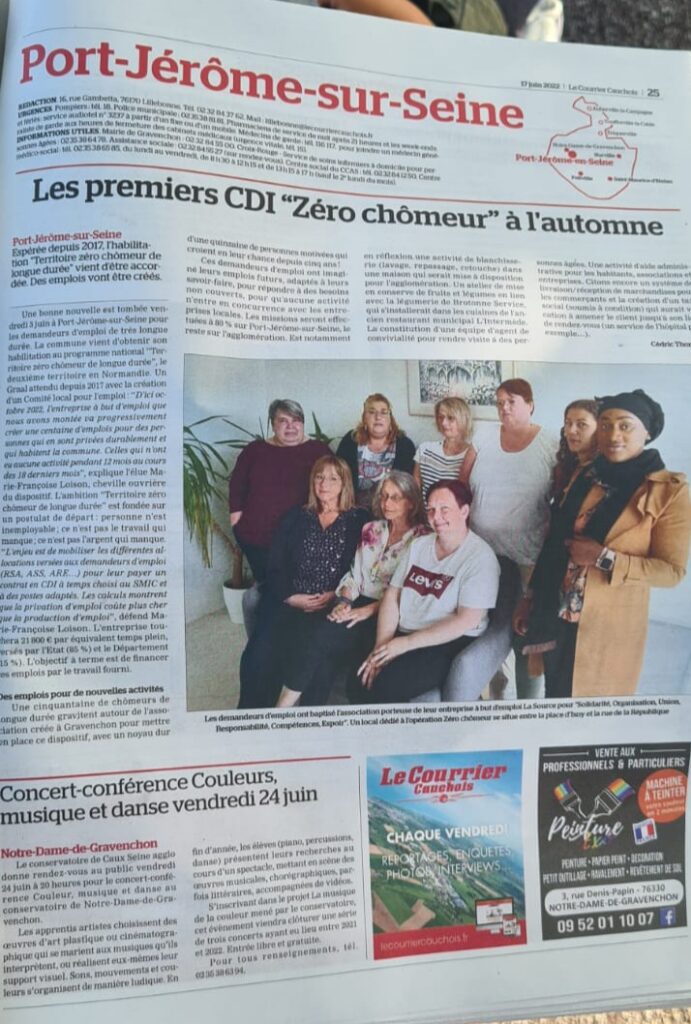 Article LA Source PJ2S Les CDI "Zéro Chômeur" à l'automne